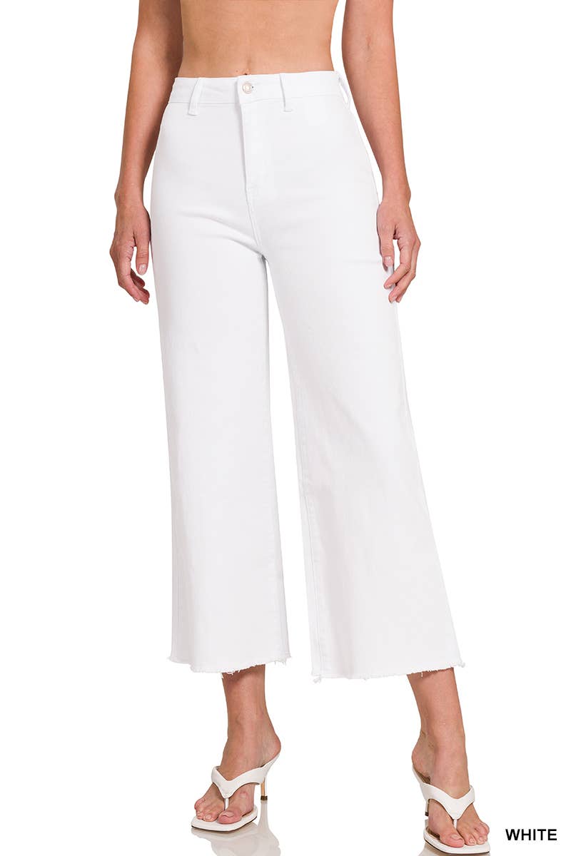 42POPS - ",,..Acid Washed Frayed Cutoff Hem Straight Wide Pants
