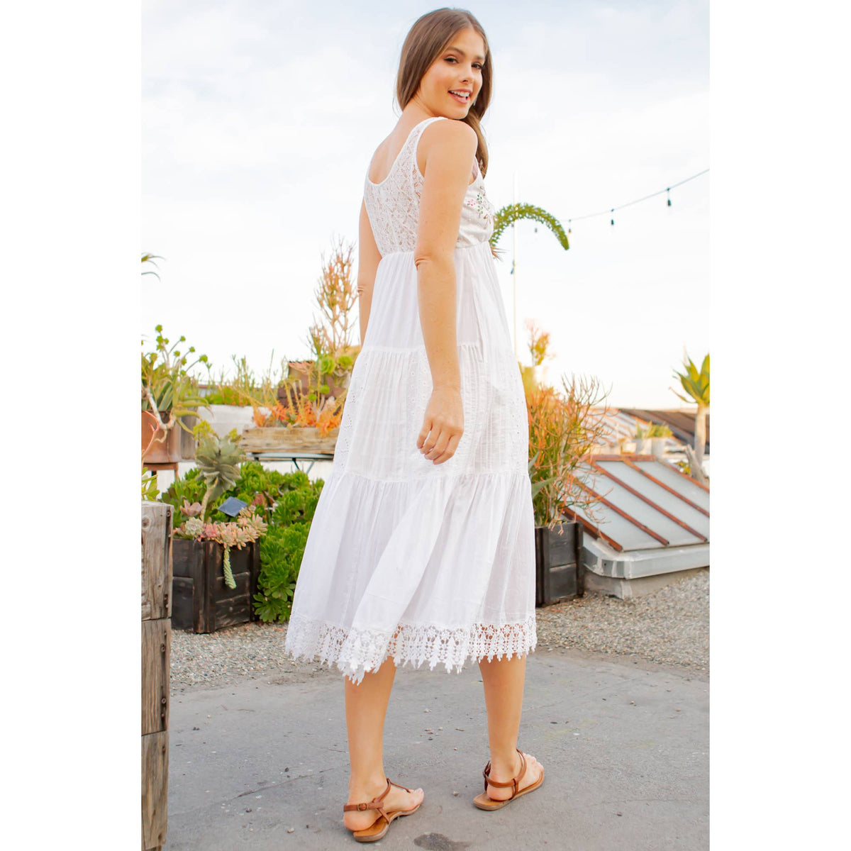 Young Threads - Embroidered Patchwork Dress With Lace Trim