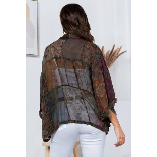 YOUNG THREADS - Western Kimono Top In Overdyed Mix N Match Patches