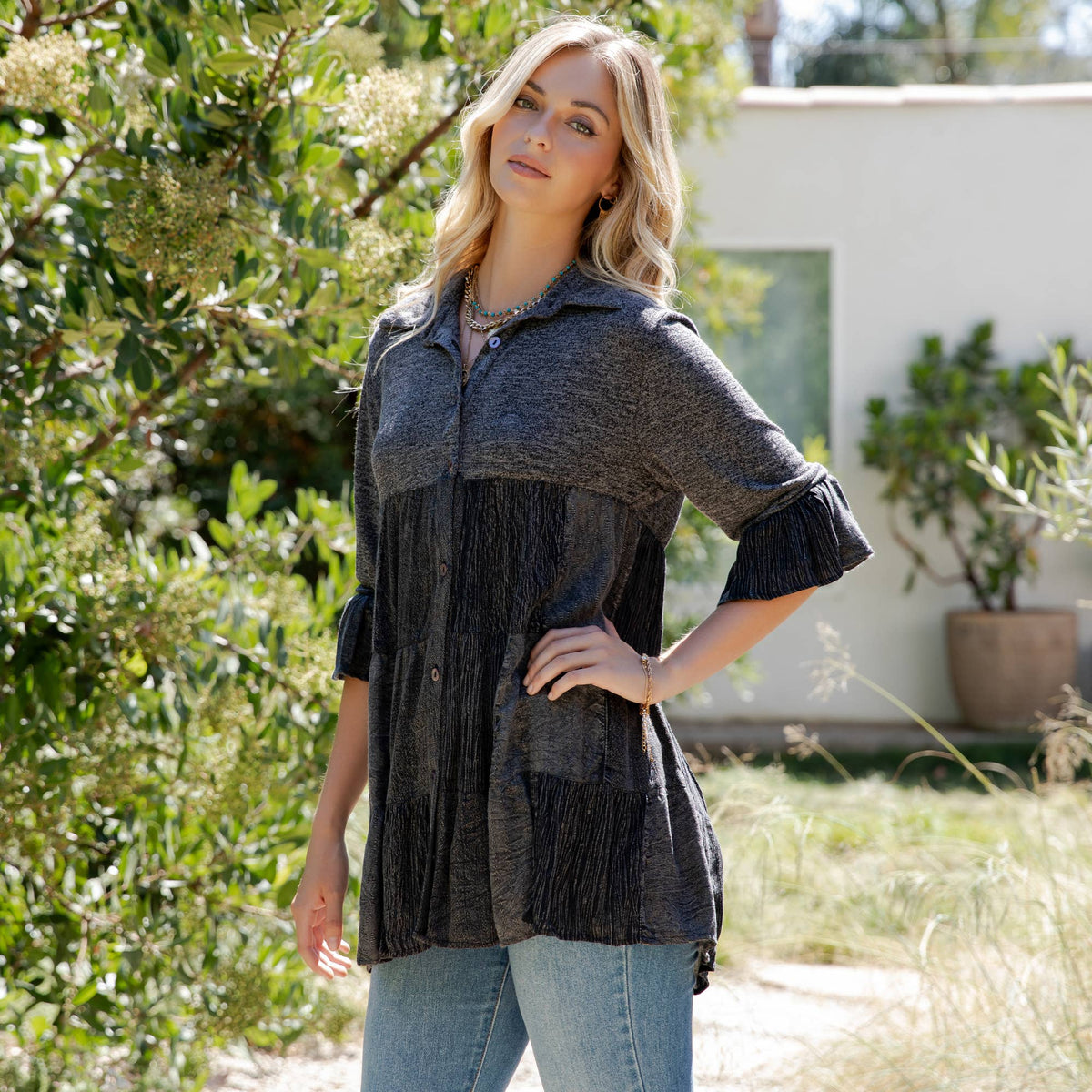 Young Threads - 3/4 Ruffle Sleeves Western Blouse Top (New Color)