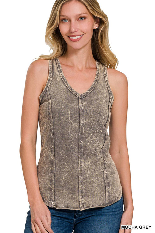 42POPS - `.FRENCH TERRY CRINKLE WASHED RAW EDGE V-NECK SLEEVEL