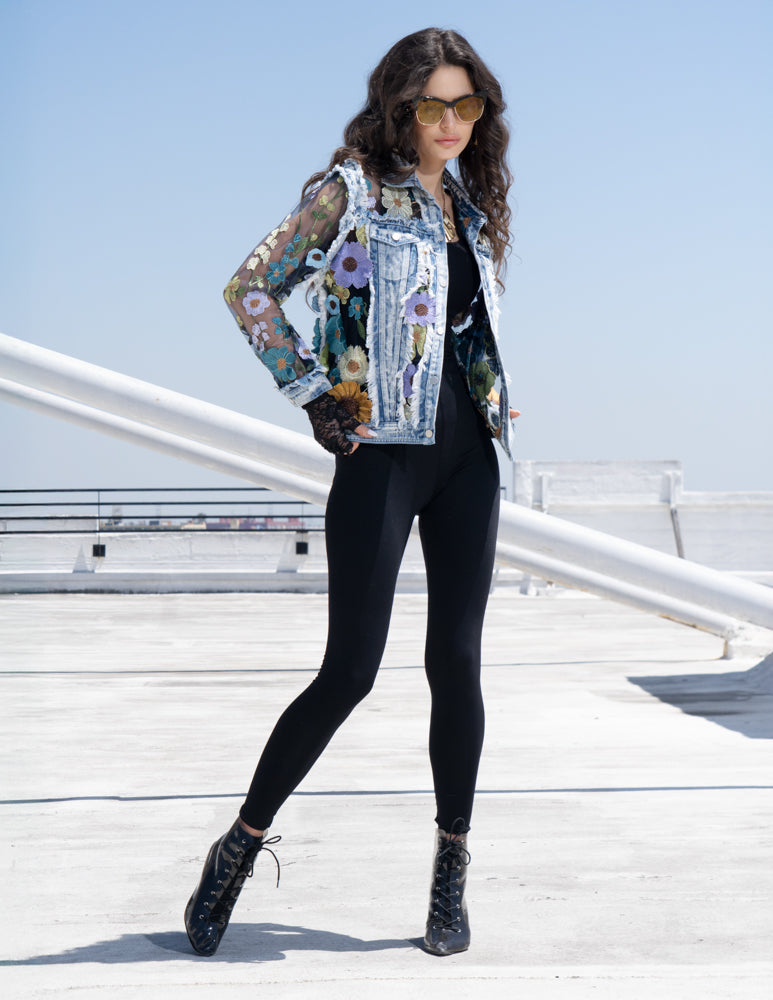 Adore Floral Embroidered Denim and Lace Jacket BS2529