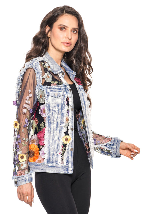 Adore Floral Embroidered Denim and Lace Jacket BS2529