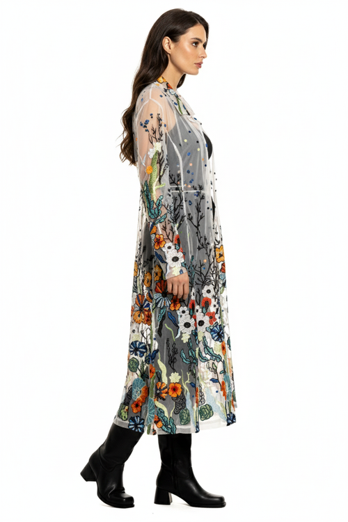 Adore Floral Embroidered Long Duster for Women