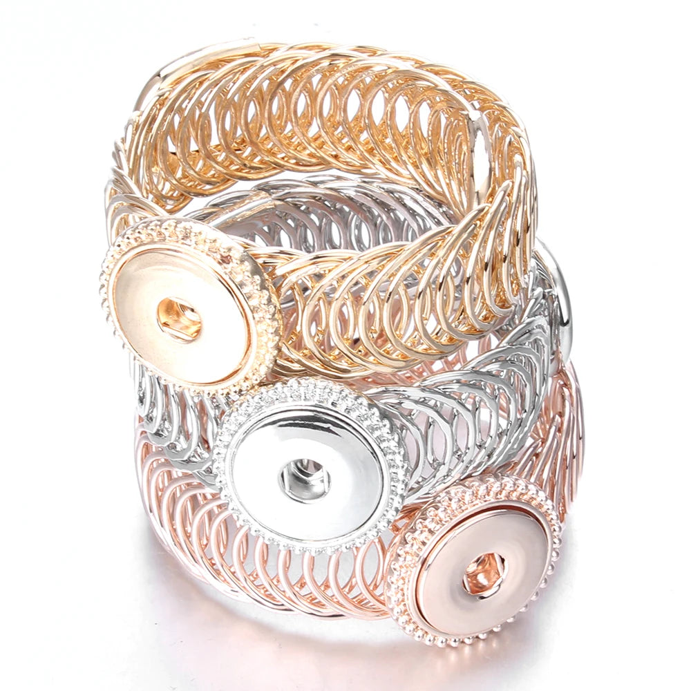 Rose Gold Sandy Snap Adjustable Bracelet Bangle Fits 18mm Snap Buttons