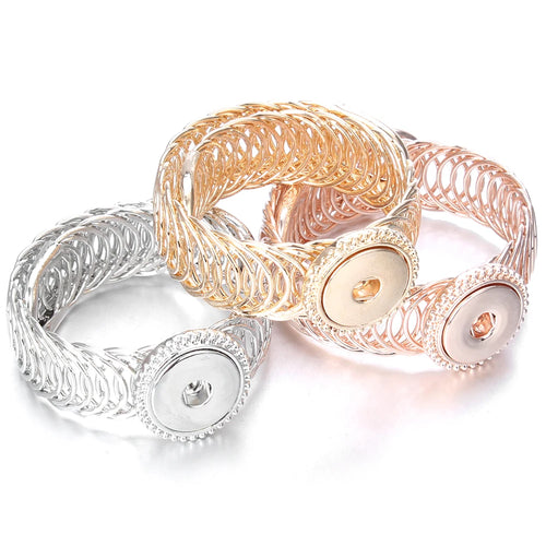 Rose Gold Sandy Snap Adjustable Bracelet Bangle Fits 18mm Snap Buttons