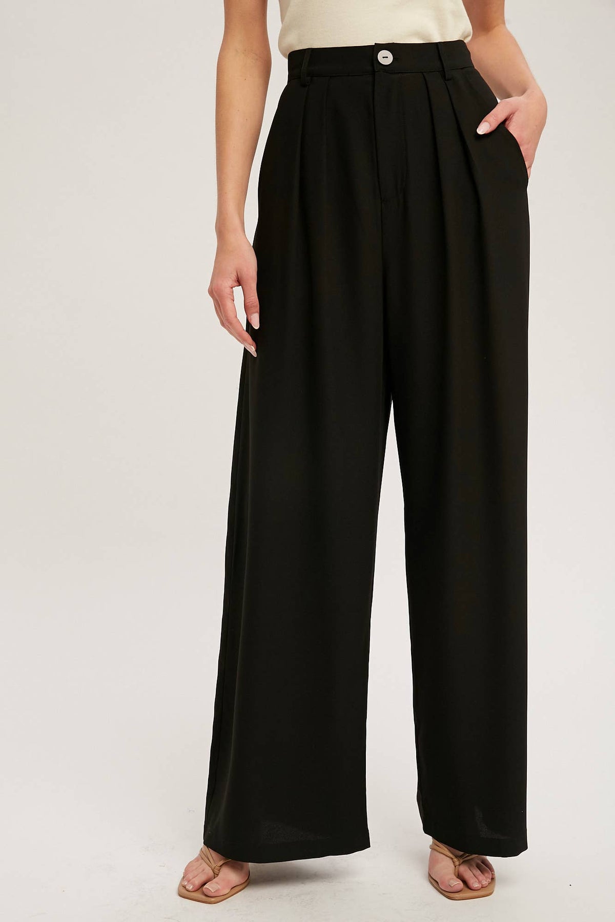 Bluivy - PINTUCK WIDE LEG PANTS in classic Cream, Black and Hazelnut
