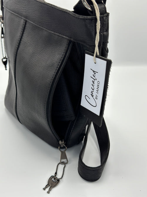 Anna Concealed Carry Handbag – Black Basket Weave Leather