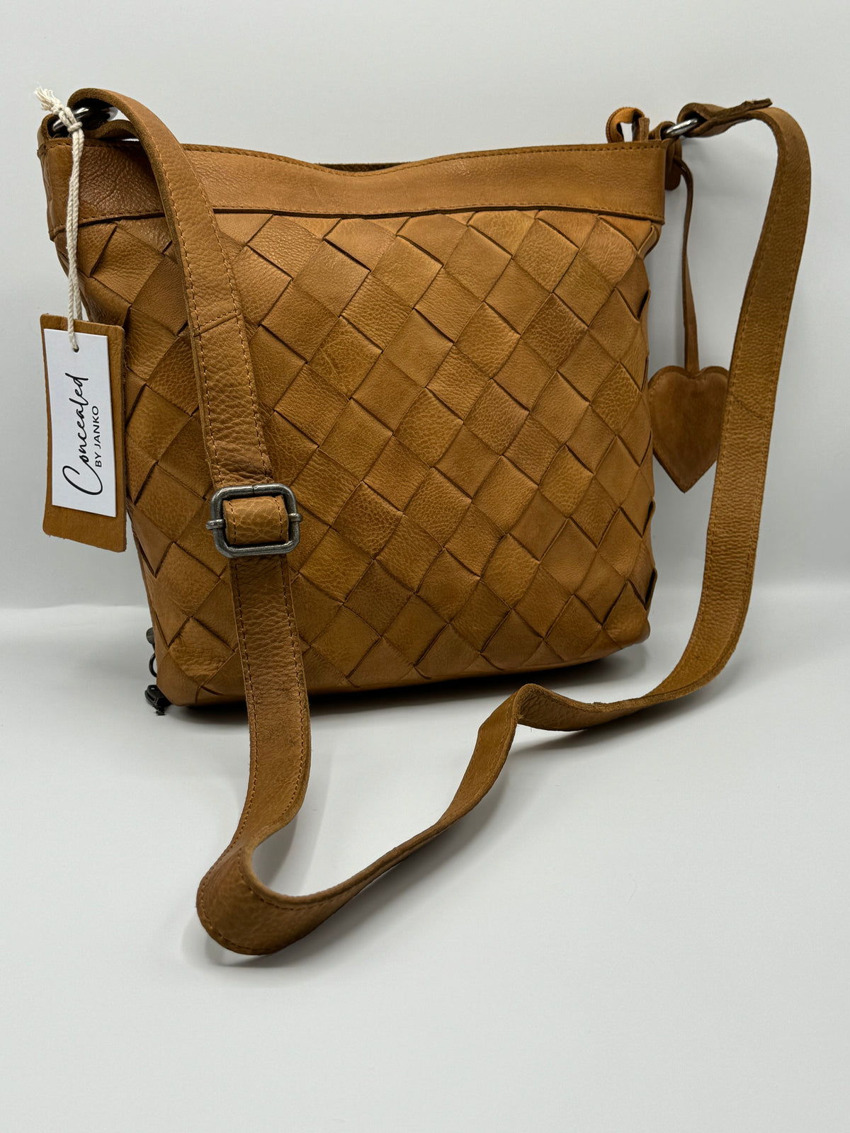 Concealed By Janko Anna Handbag – Tan Leather Basket Weave
