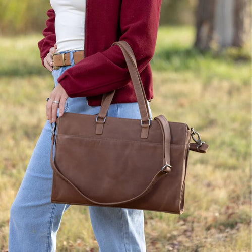 Concealed Carry Willow Computer Satchel – Secure Leather Laptop Bag