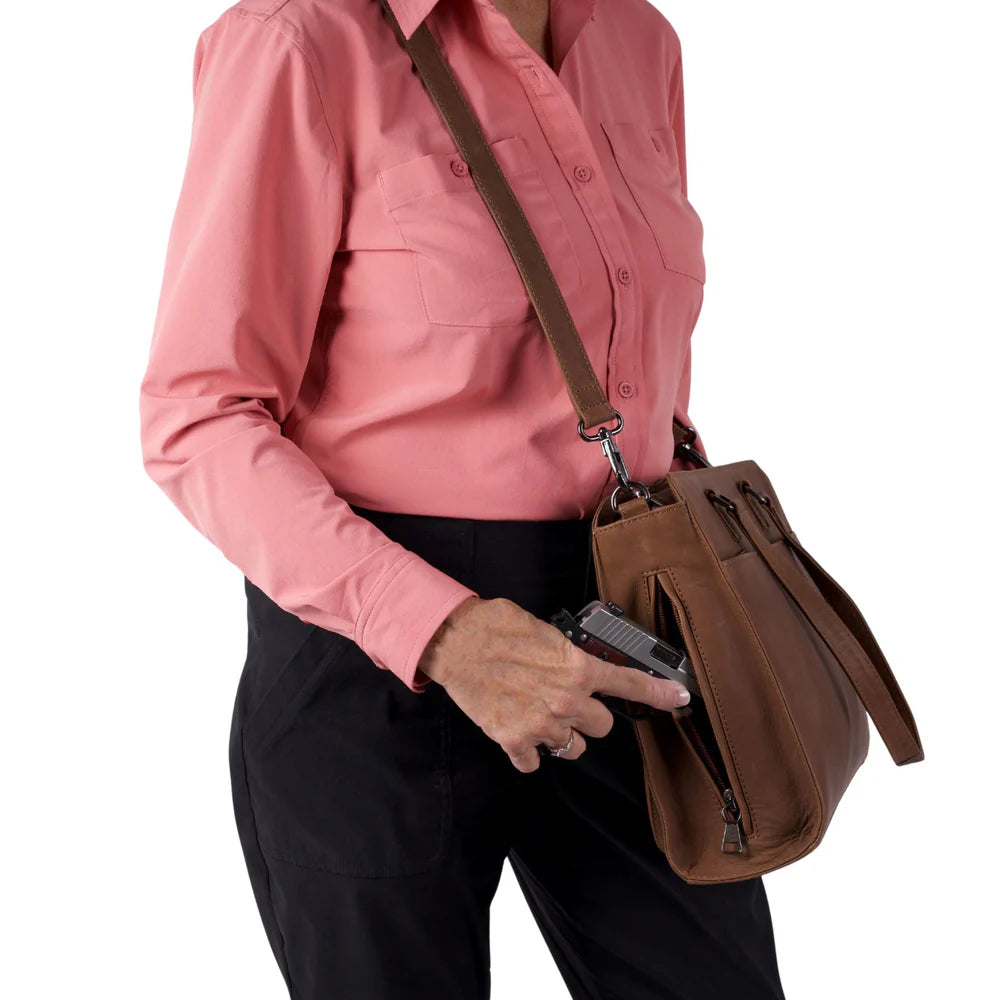 Concealed Carry Willow Computer Satchel – Secure Leather Laptop Bag