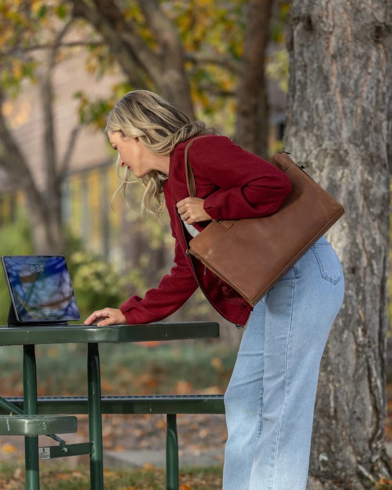 Concealed Carry Willow Computer Satchel – Secure Leather Laptop Bag