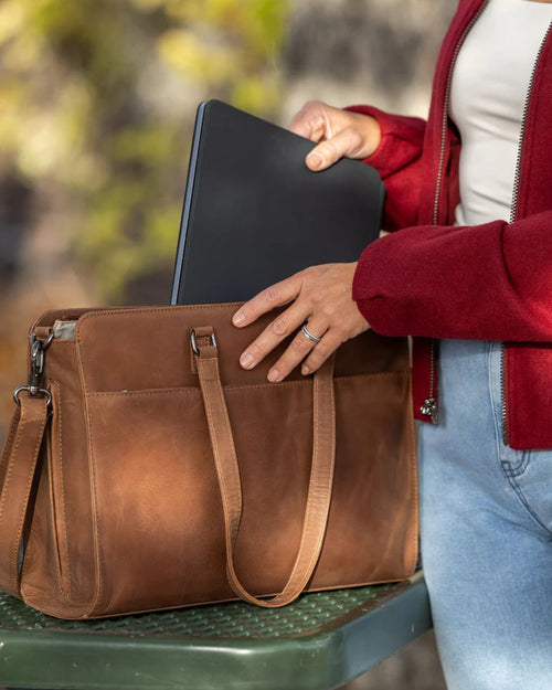 Concealed Carry Willow Computer Satchel – Secure Leather Laptop Bag
