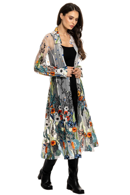 Adore Floral Embroidered Long Duster for Women