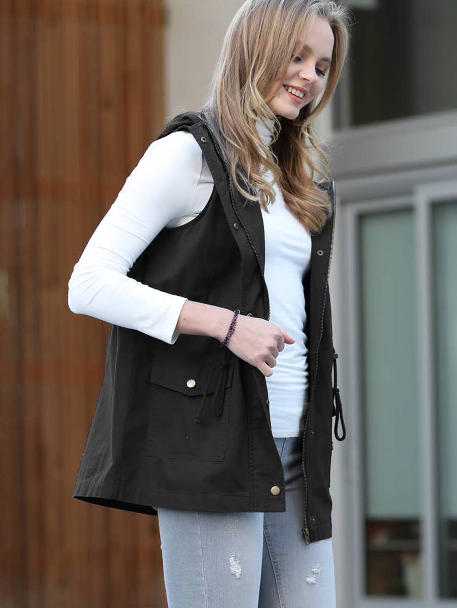 42POPS - ,,..0625 Drawstring Waist Military Hoodie Vest With Pockets SI-20066