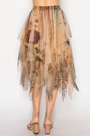 Origami Apparel ~ Lace and Crochet inspired - Dreamy Tiered Tulle Midi Skirt With Floaty Hem - 4546TP VINTAGE BIRD