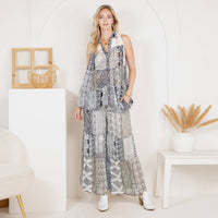 Young Threads - Boho Patchwork Set: Buttondown Top & Flared Pants