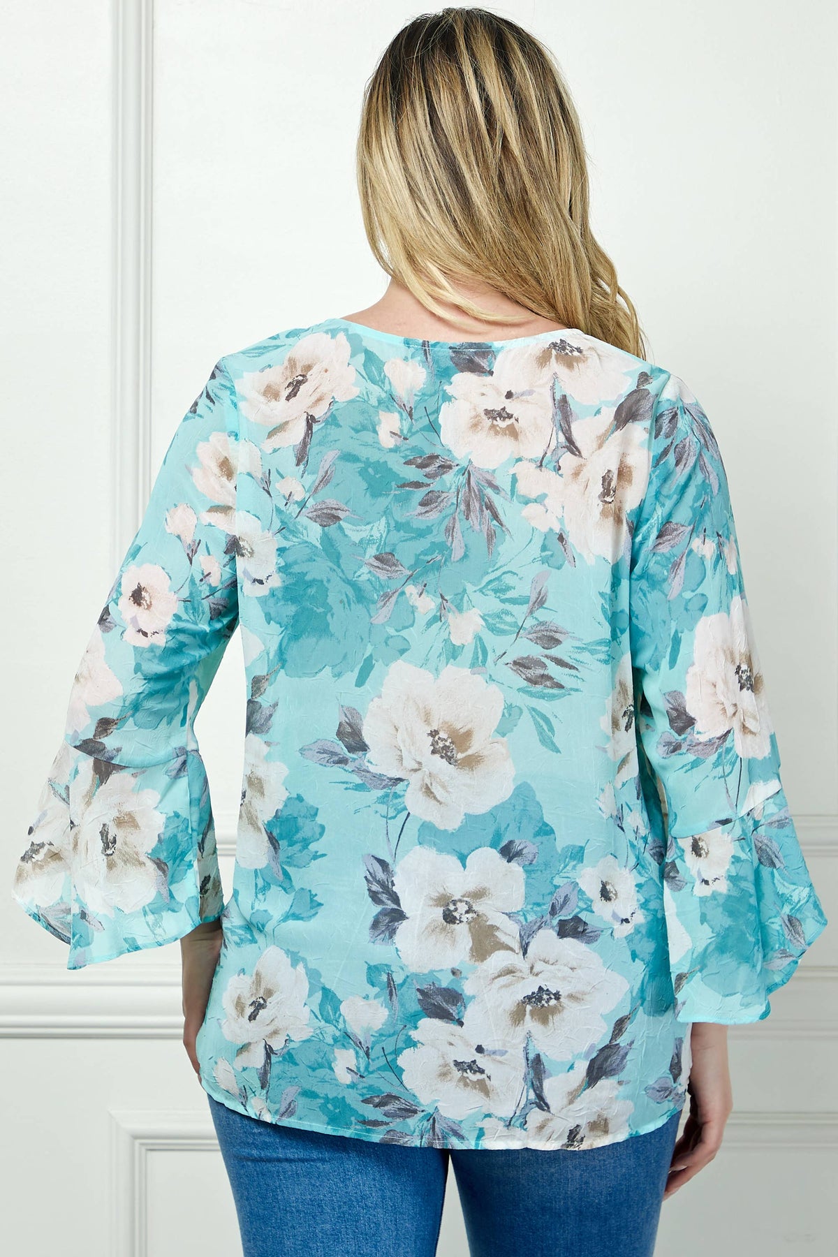 Winslow Collection - PLUS SIZE RUFFLE SLEEVE V-NECK SWING TOP