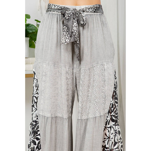 YOUNG THREADS - Woodstock Flair Tiered Bell Bottom Patchwork Pants