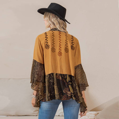 Young Threads - Printed Rayon Kimono Shrug with Embroidery (New Color)