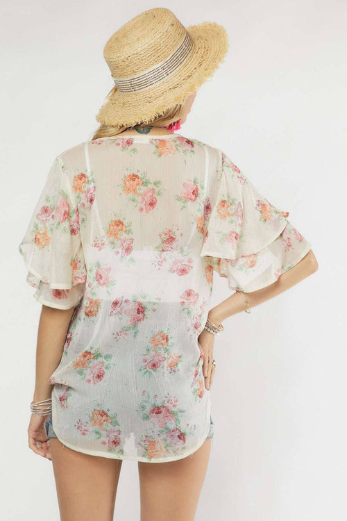 Madelyn - LYT14199A-PRINTED CROSS OVER FLARE SLEEVE TOP
