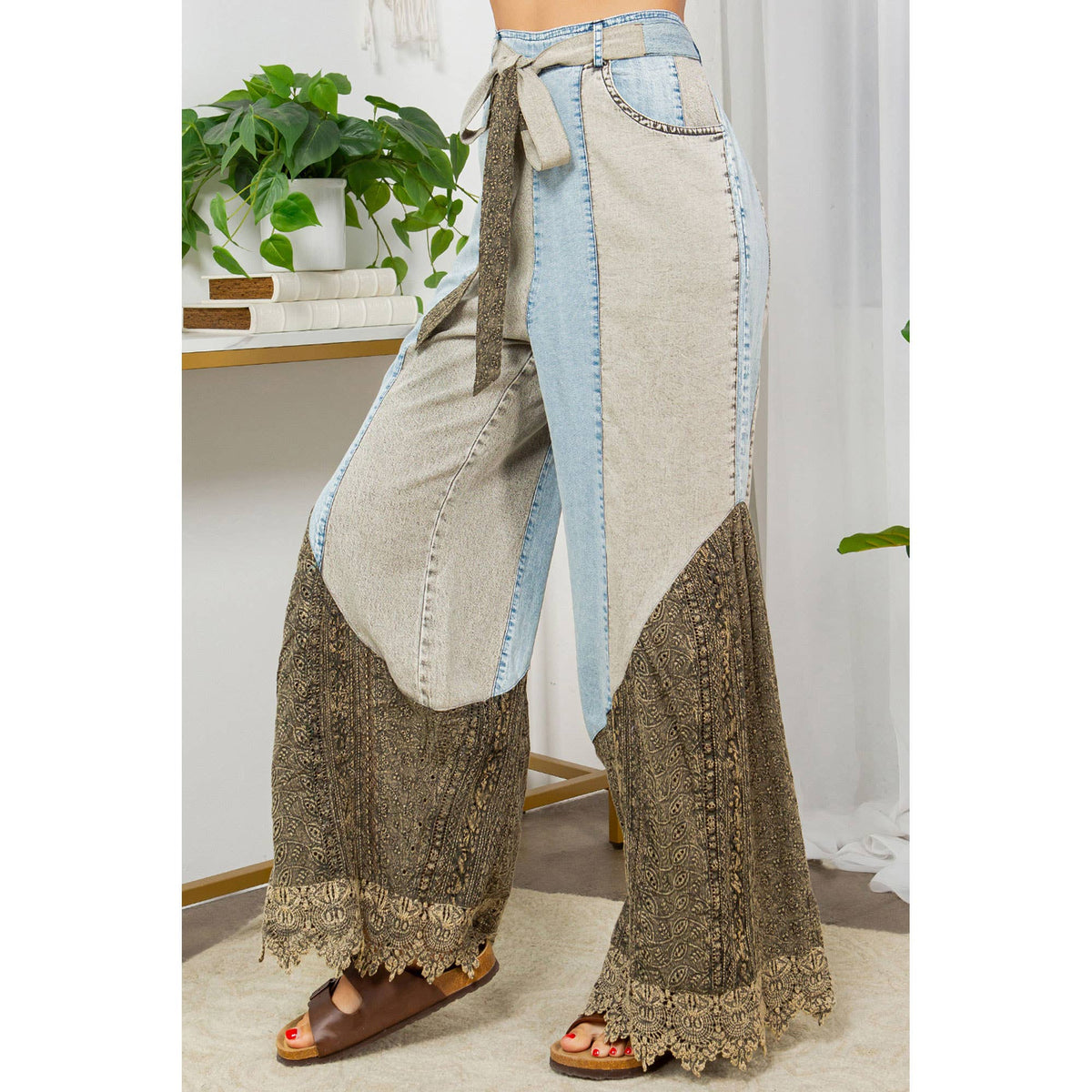 Young Threads - Wild West Lace Rhapsody Denim Lace Flare Pants