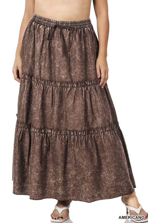 SI-23133- PLUS SIZE WOVEN ACID WASH DRAWSTRING WAIST TIER
