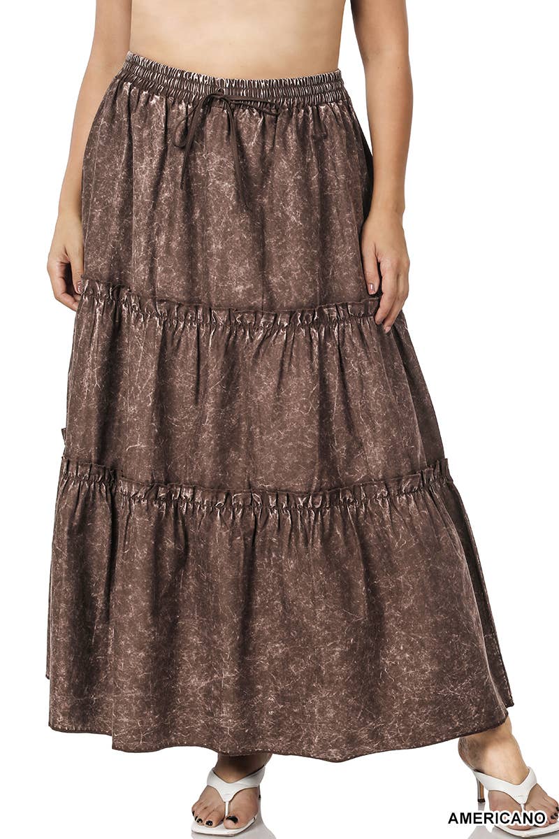 SI-23133- PLUS SIZE WOVEN ACID WASH DRAWSTRING WAIST TIER