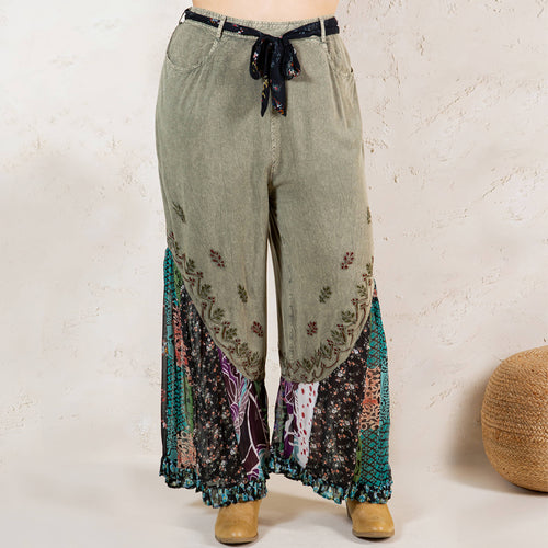 Young Threads - Boho Overdyed Rayon Bellbottom Pants : Gravel / PLUS (XL-1X-2X-3X 1-2-2-1)