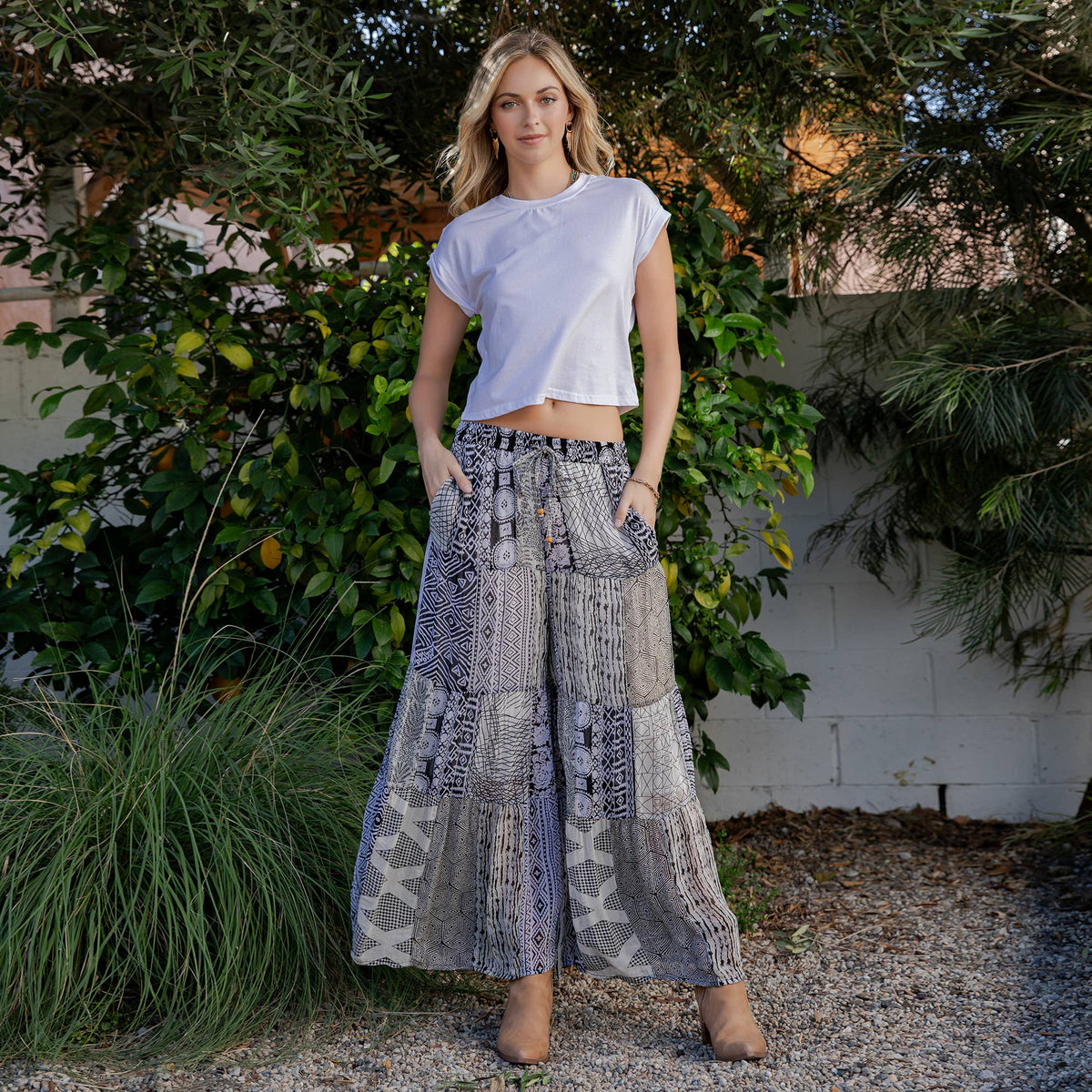 Young Threads - Retro Revival Long Flared Patchwork Pants (New Color)