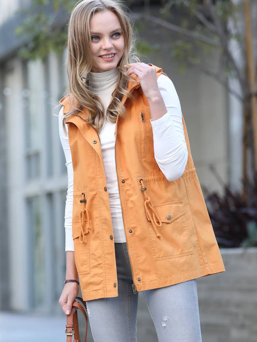 42POPS - ,,..0625 Drawstring Waist Military Hoodie Vest With Pockets SI-20066
