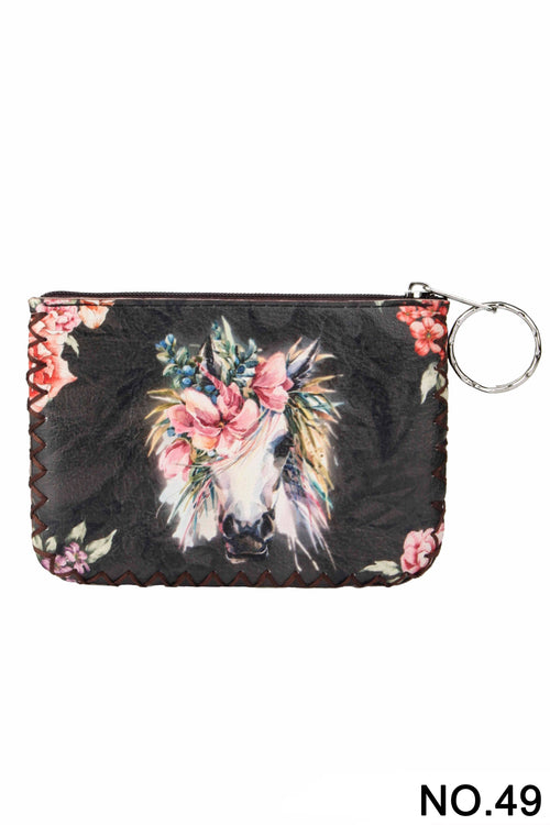 Ole - Floral Horse Printed Coin Purse HB0665 - NO.49BK
