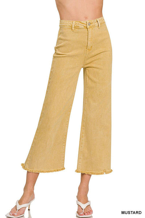 42POPS - ",,..Acid Washed Frayed Cutoff Hem Straight Wide Pants