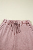 Mineral Wash Tiered Wide Leg Patchwork Drawstring Pants
