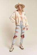 Madelyn - LESW2654- FLORAL PATCHED SWEATER CARDIGAN