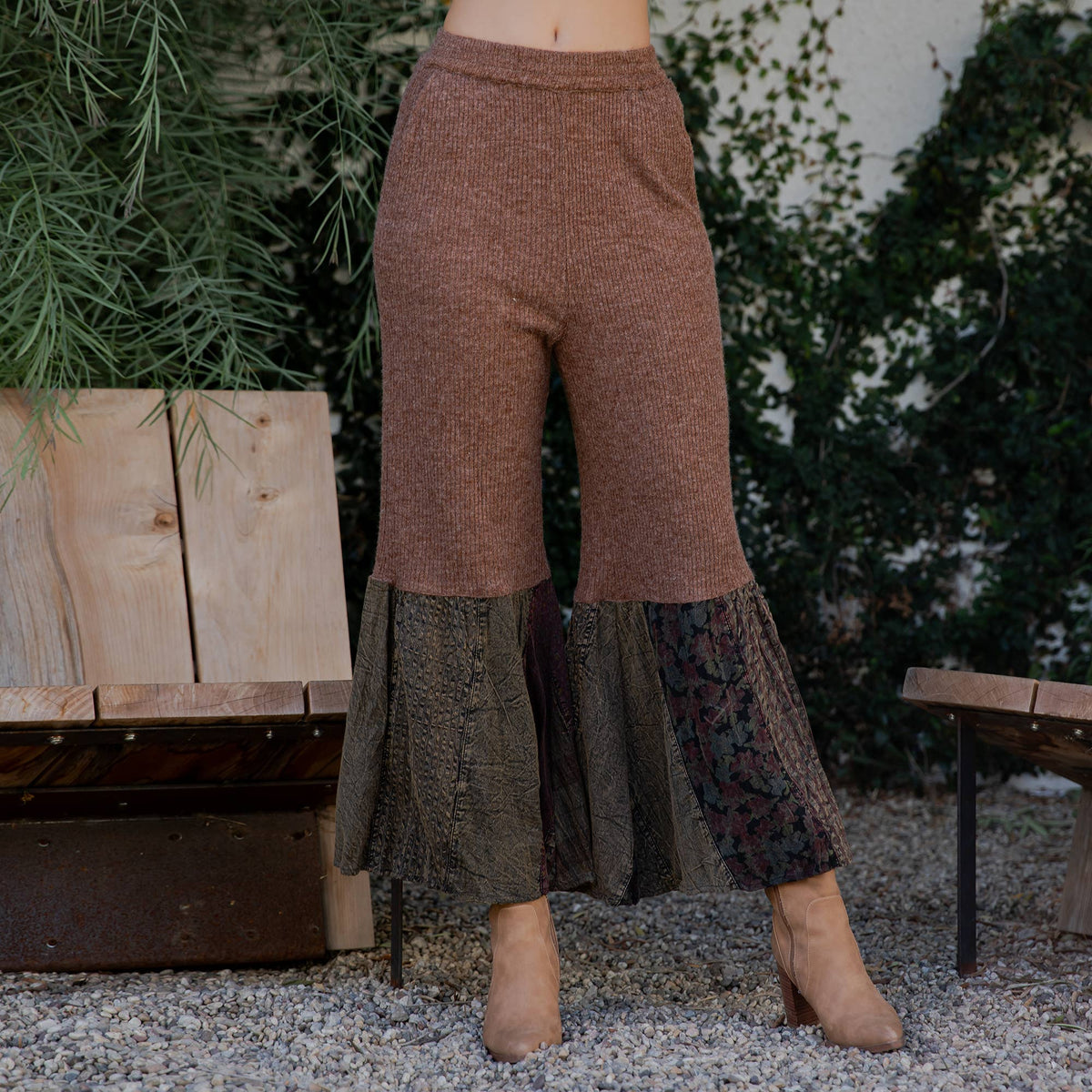 Young Threads - Preorder: Bell Bottom Boho Pants in Crochet Sweater Fusion