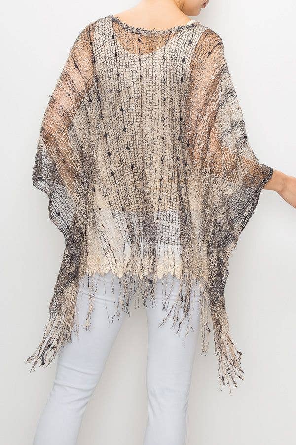Origami Apparel Lace & Crochet Inspired Mesh Sequin Poncho Top – Y62BG/2 Brown
