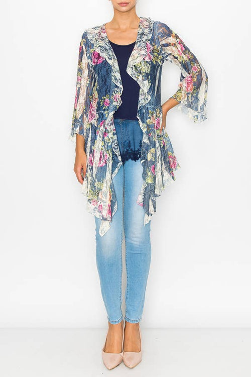 Origami Apparel ~ Lace and Crochet inspired - OLS-4495 BG/DENIM ROSE