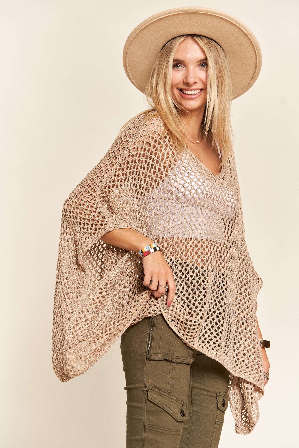Madelyn - LESW3218 - FISHNET PONCHO COVER UP