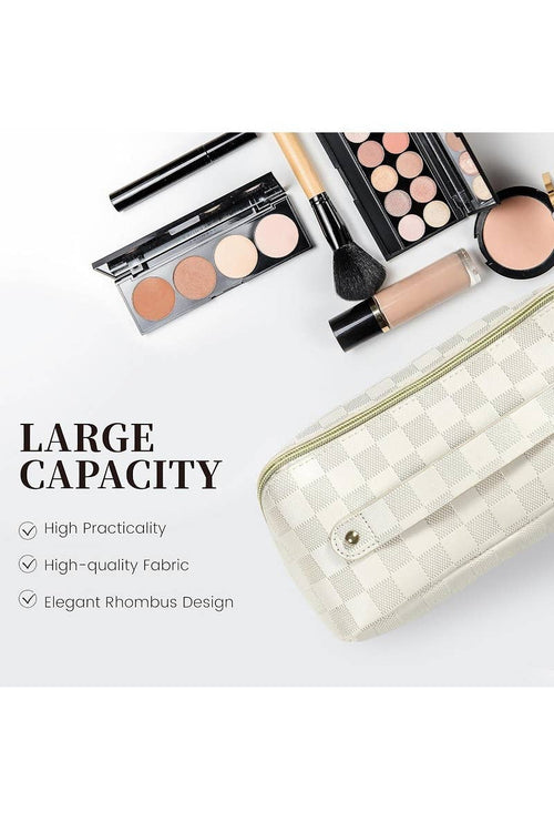 42POPS - ..SI-25928 Vegan Leather Checkered Makeup Bag