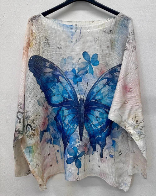 LOOWIE - LBU Blue Butterfly Round Knit Printed Sweater LOOWIE