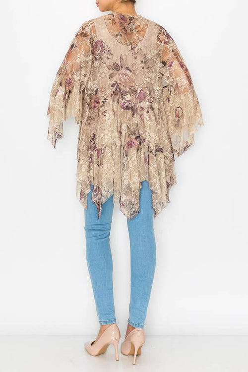 Origami Apparel ~ Lace and Crochet inspired - OLS-4618 TAUPE/2 ROSE Cardigan