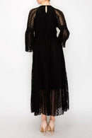 Origami Apparel ~ Lace and Crochet inspired - Romantic Lace Bell-Sleeved A-Line Midi Dress - 4658 BK
