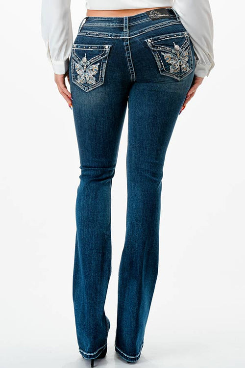 Grace in LA - Faux Flap Butterfly Embroidery Junior Boot Cut| JB-51830