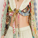 Young Threads - Bohemian Patchwork Set: Tie-Front Top & Flowing Tiered Pants