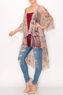 Origami Apparel ~ Lace and Crochet inspired - Ethereal Lace Tiered High-Low Kimono Cardigan - 4508 TAUPE/2 ROSE