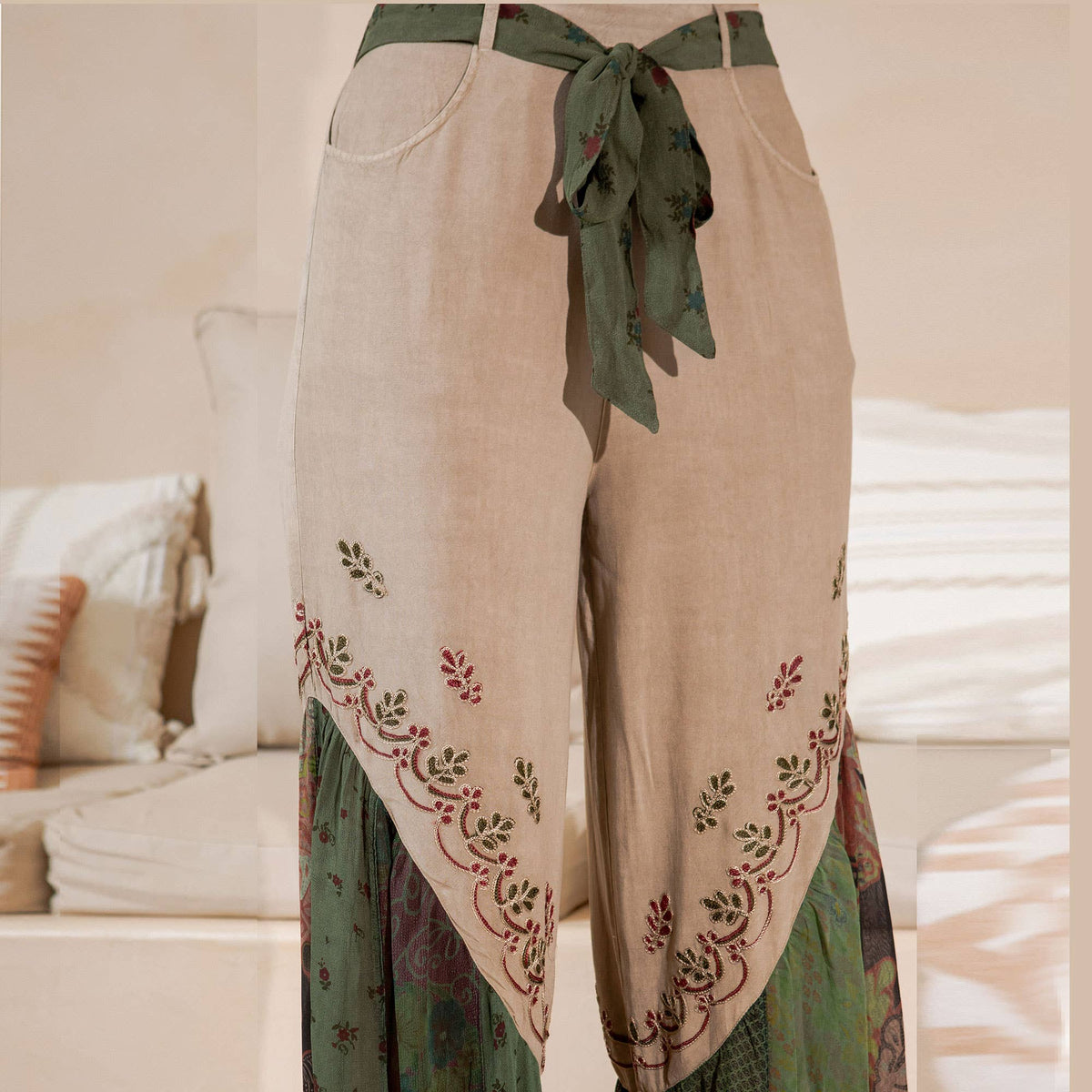 Young Threads - Boho Overdyed Rayon Bellbottom Pants : Gravel / PLUS (XL-1X-2X-3X 1-2-2-1)
