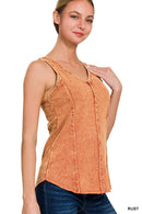 42POPS - `.SI-25350 Washed Raw Edge V Neck Sleeveless Top