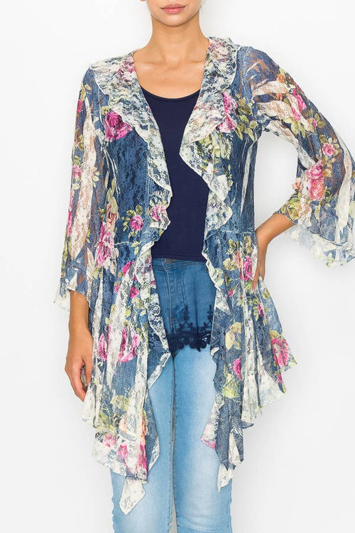 Origami Apparel ~ Lace and Crochet inspired - OLS-4495 BG/DENIM ROSE