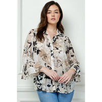 Winslow Collection - PLUS SIZE ROMANTIC FLAIR BUTTONED BLOUSE